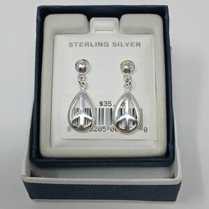Peace Sign Sterling Silver Oval Dangle Earrings Jewelry